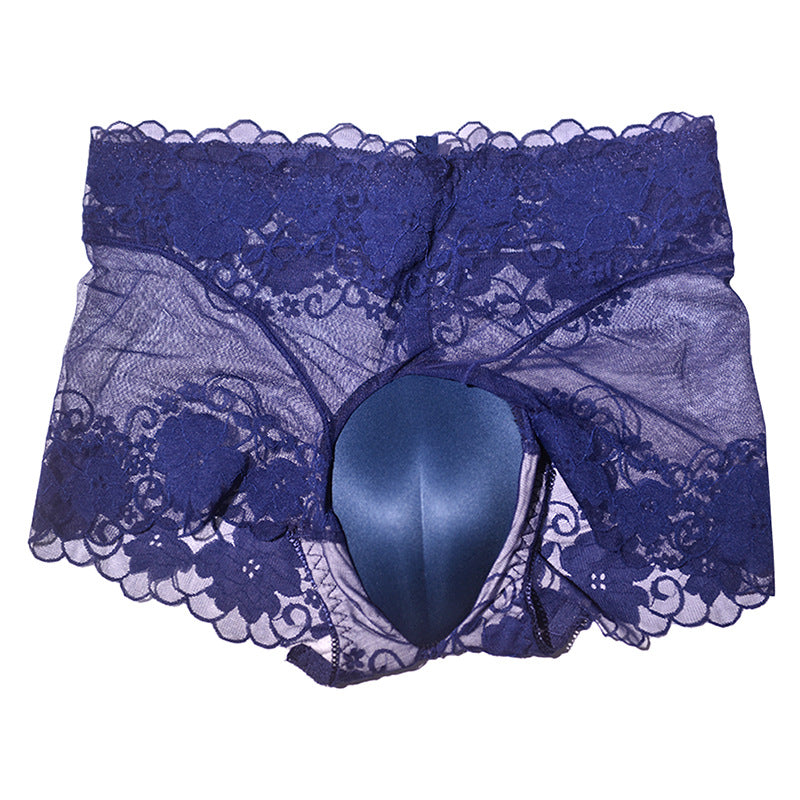Sexy Lace Hidden jj Men's Underwear3D 3D Cover U High Waist Transparent Mesh Crotch Protection Sponge Pad Underwear