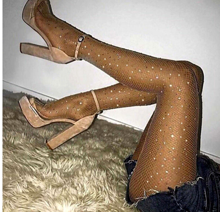 AliExpress European and American Sexy Fishnet Stockings with Rhinestones Mesh Stockings Fishnet Stockings with Rhinestones Small Mesh Pantyhose