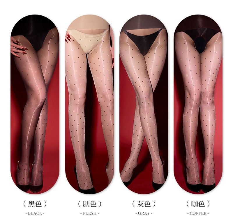 360Sexy Aurora Stockings Polka Dot Black Silk Seamless Glossy Pantyhose Women's Black Dot Stockings
