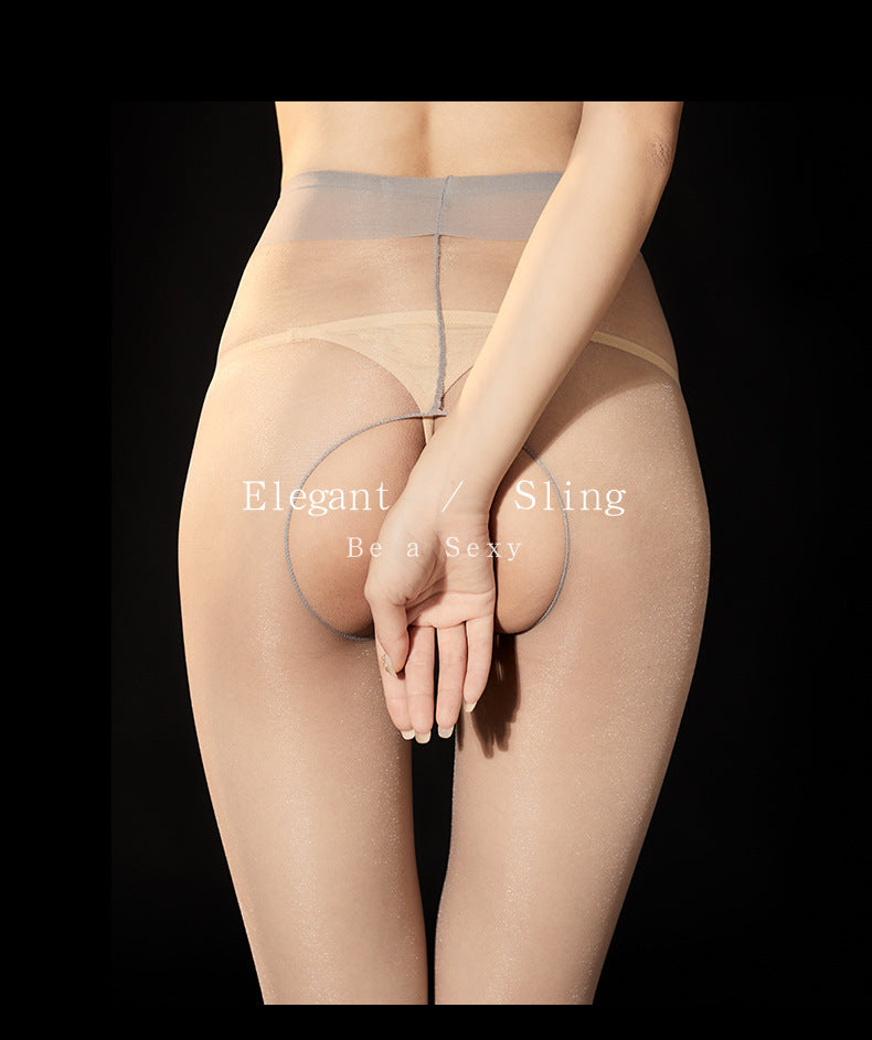 【Cool】Shiny Sexy Base Stockings Shiny Silk Pantyhose White Ultra-thin Fully Transparent Women's Summer Open Crotch Core-spun Silk