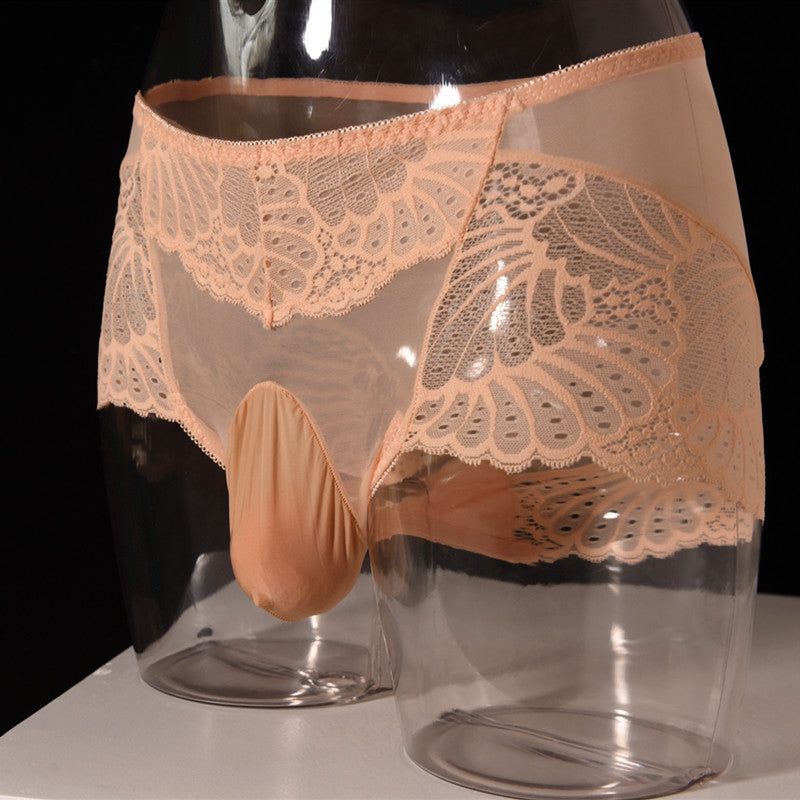 Men's Lace Thong Underwear Fully Transparent Delicate Sexy Fun Plus Size Lace Low Waist Triangle Breathable