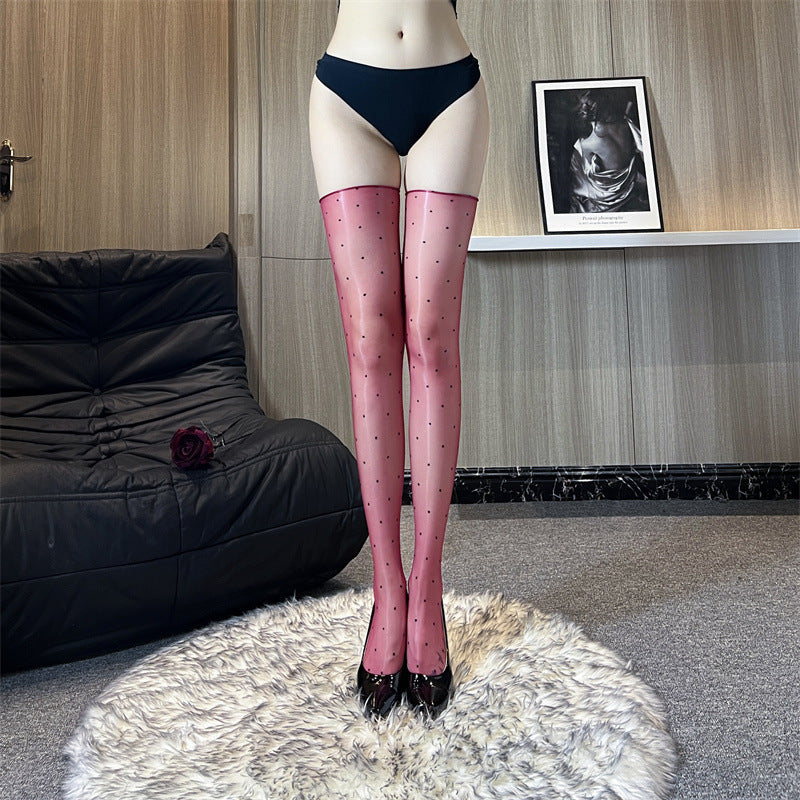 Aurora Shiny Smooth Sexy Heart Stockings Women's Thin Black Silk Pure Desire Over-the-Knee Socks Red Heart Glossy Thigh Socks