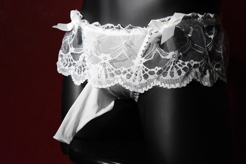 Men's Sexy Thong Lace Strap Underwear Ultra-thin Transparent Low-rise Transvestite Erotic Underwear Airplane jj Set