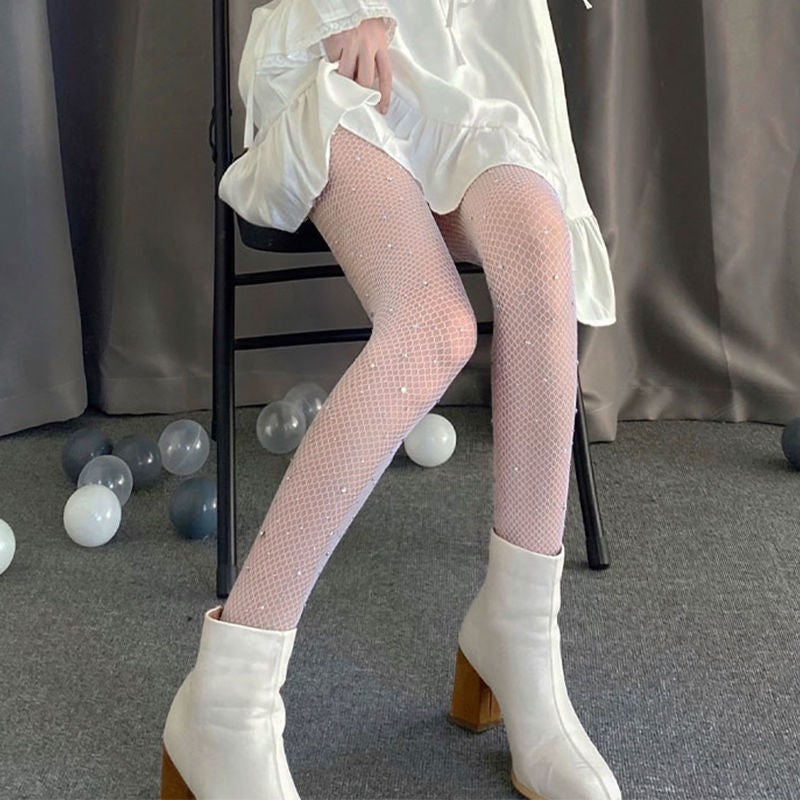 AliExpress European and American Sexy Fishnet Stockings with Rhinestones, Fishnet Tights with Rhinestones, Mesh Small Mesh Pantyhose, Slimming Effect
