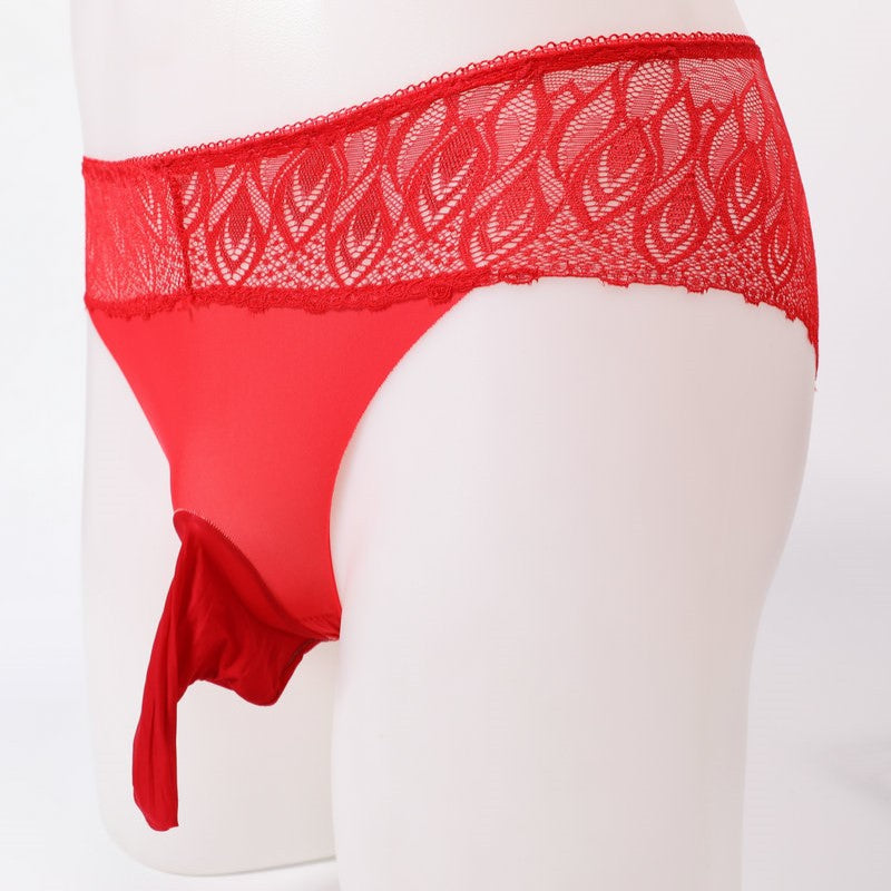 Men's Ice Silk Underwear Lace Sexy Ultra-thin Breathable Seamless Briefs Men's Underwear jj Sexy Stockings and Panties Set