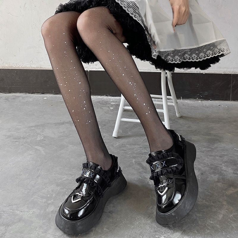 2023New Cosmic Star Print Stockings Women Summer Thin Black Silk Beauty Skin Pantyhose Ballet Style Ladies