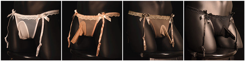 Plus Size Men's Underwear Triangle Suspender Shorts Long Tube Ultra-Thin Transparent Sexy Lace Belt jj Stockings and Thong Set