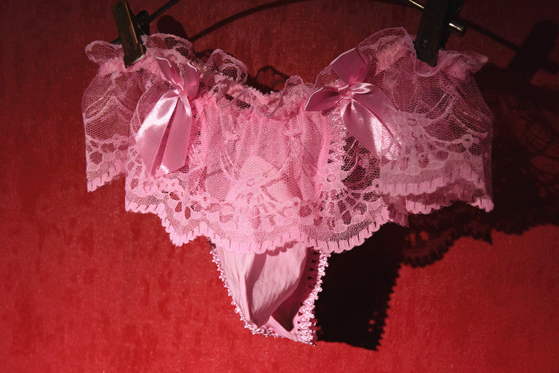 Men's Sexy Thong Lace Strap Underwear Ultra-thin Transparent Low-rise Transvestite Erotic Underwear Airplane jj Set