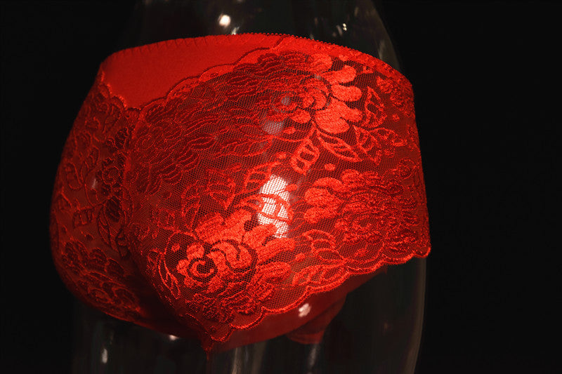 Little Red Luxury Men's Underwear Breathable Lace Sexy Briefs Pure Cotton Plus Size U Pouch Bag Underwear Shorts