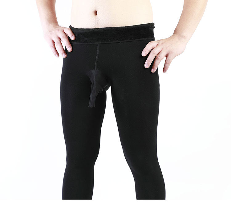 Autumn and Winter Plus Size Men's Base Layer Pants with Fleece Lining and Warm Stockings jj Sexy Extra Thick Pantyhose Bare Leg Artifact
