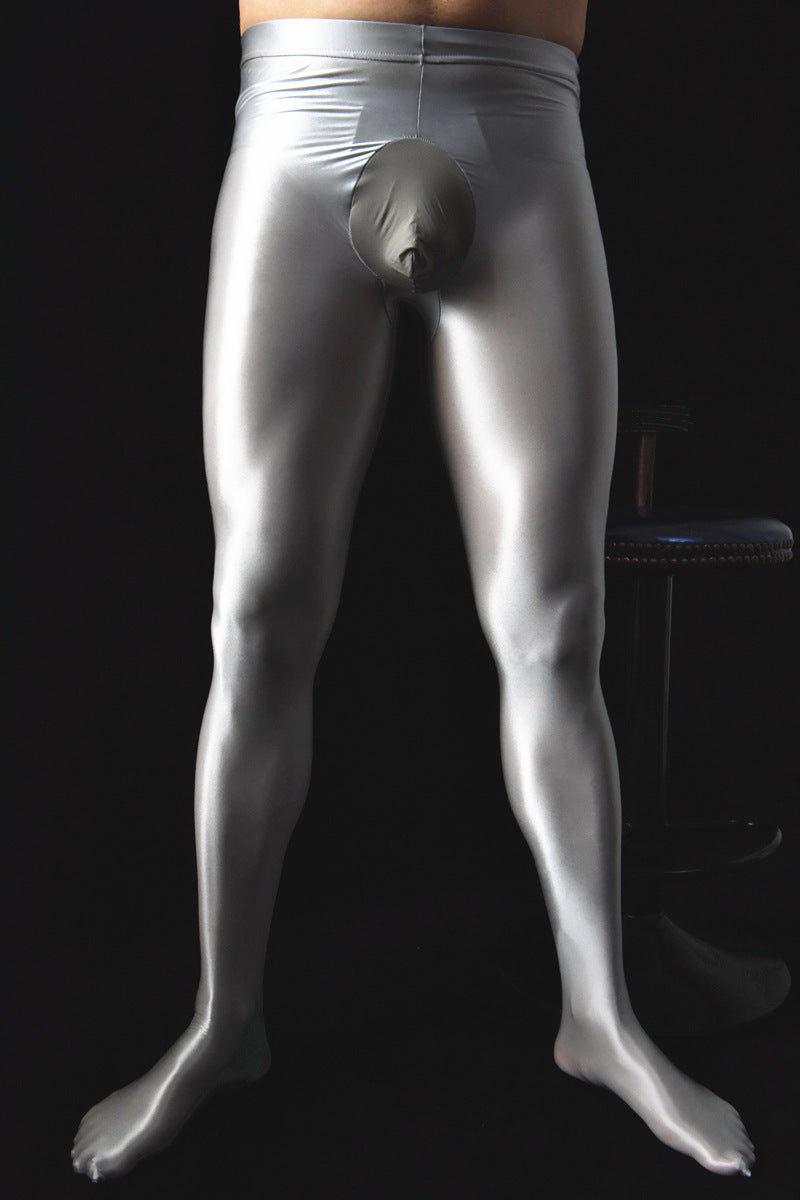 Men's Sexy Shiny Smooth Skin-Friendly Footed Back Seam Stockings Silky Ultra Elastic Tight Dance Yoga Pantyhose