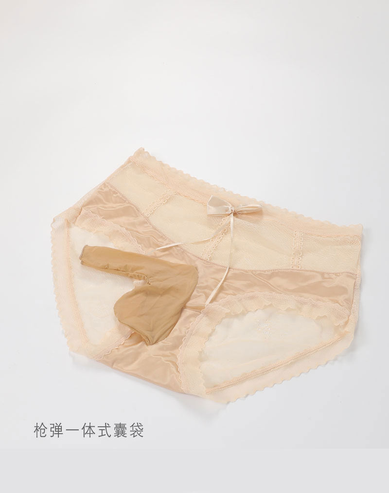 Sexy Men's Lace Briefs jj One-piece Large Size Sexy High Waist Bowknot Underwear Silky Underwear for Men