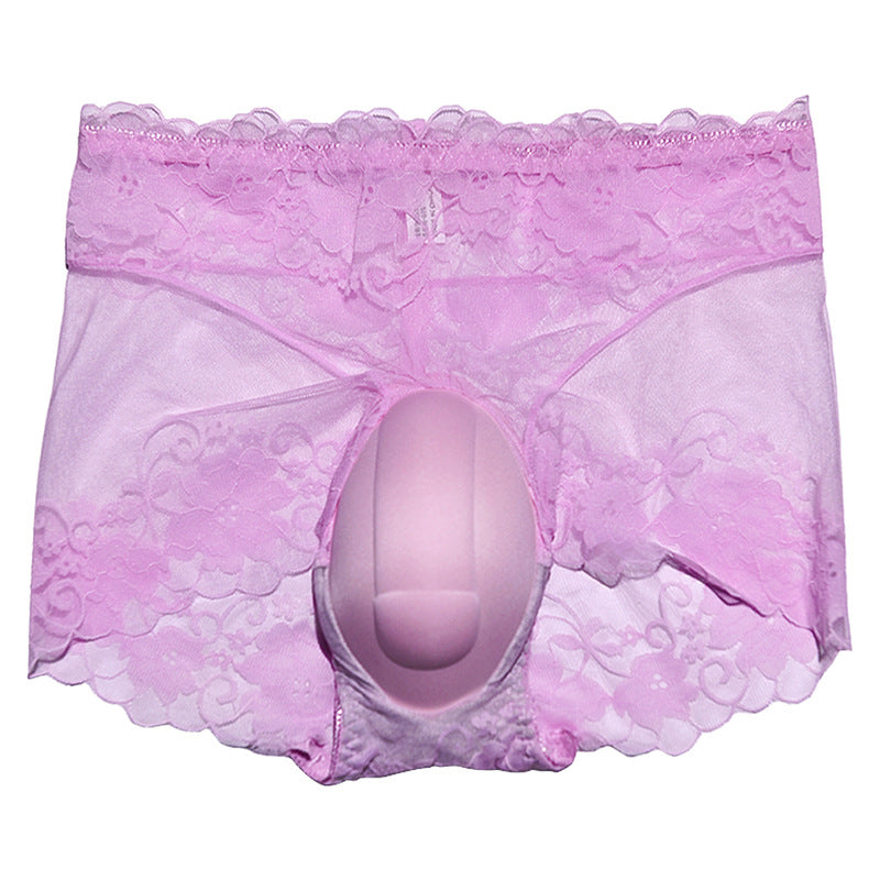 Sexy Lace Hidden jj Men's Underwear3D 3D Cover U High Waist Transparent Mesh Crotch Protection Sponge Pad Underwear