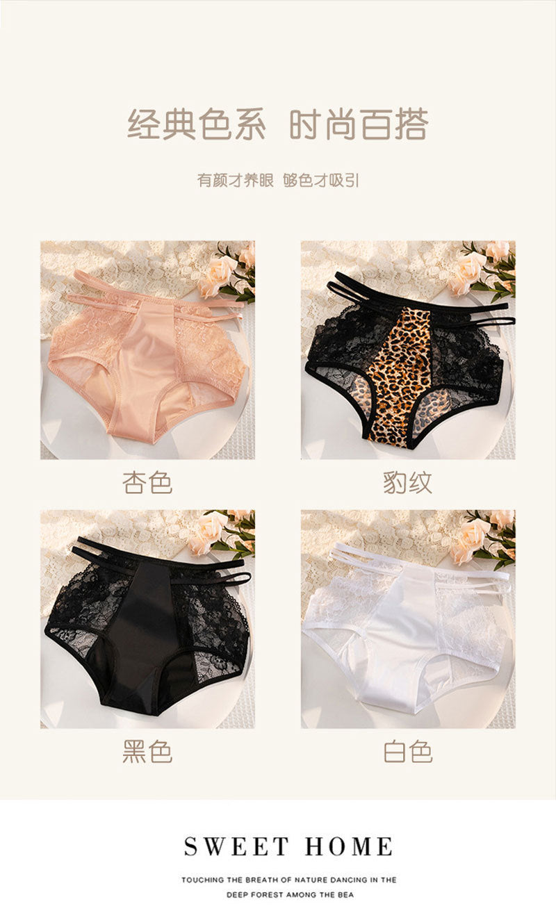 Leopard Print Crotchless Panties for Women Plus Size Lace Hollow Out Erotic Strap Panties Sexy Temptation Underwear Triangle Briefs for Women