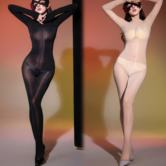 2024New Seamless Glossy Silky High-Cut Bodystocking Sexy Alluring Black Stockings One-piece bodysuit