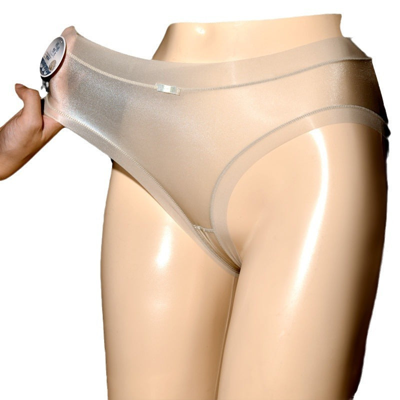 Naturally Silky Ultra-Thin Japanese Style Pantyhose Underwear Ice Silk Women's Breathable Seamless Mid-Waist Glossy Open-Crotch Briefs
