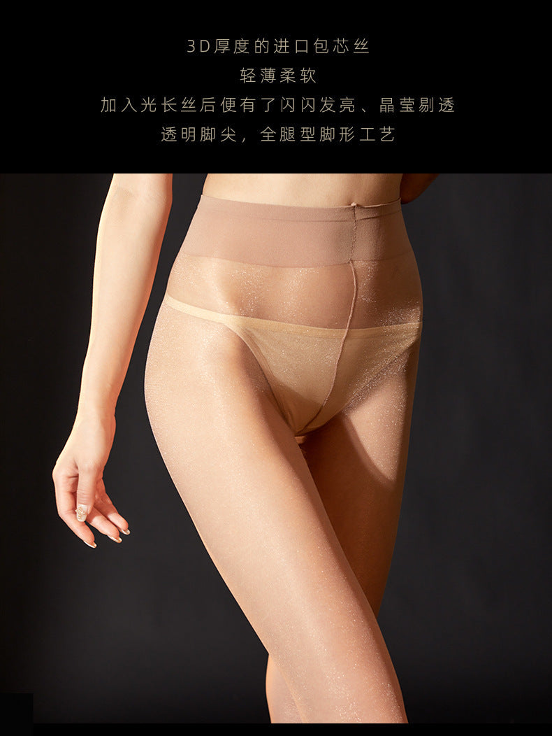 【Cool】Shiny Sexy Base Stockings Shiny Silk Pantyhose White Ultra-thin Fully Transparent Women's Summer Open Crotch Core-spun Silk