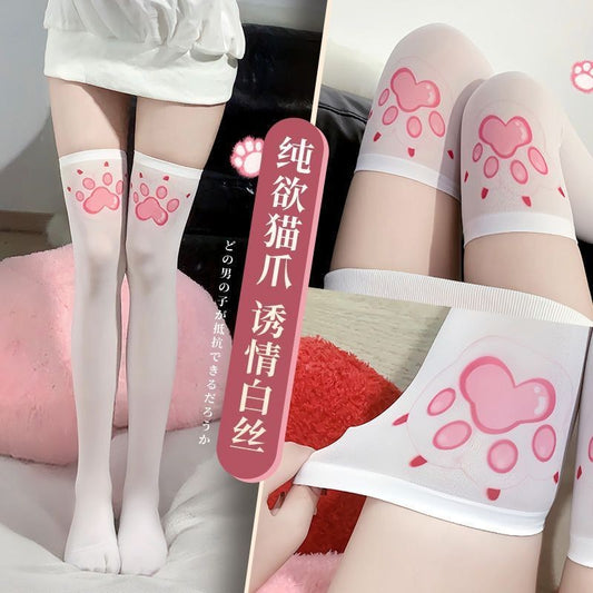 2D Expression Thigh High Socks for Women with Subculture Print Cartoon jk Socks Long Socks Over-the-Knee Socks High Tube White Long