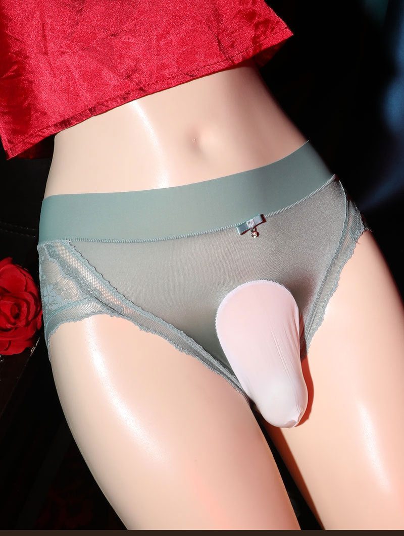 Silky Men's Sexy Lace Underwear Satin Soft Ultra-thin Lace Plus Size Pure Desire Sexy jj Briefs