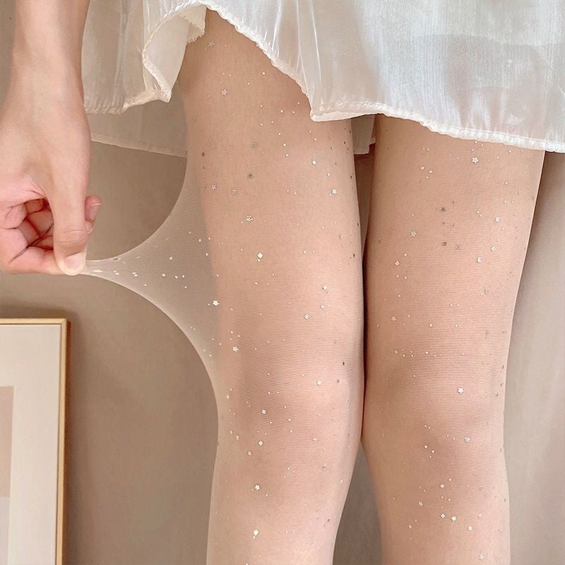 2023New Cosmic Star Print Stockings Women Summer Thin Black Silk Beauty Skin Pantyhose Ballet Style Ladies