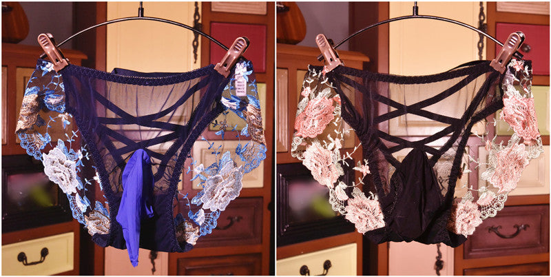 Men's Sexy Lace Embroidered Underwear Stockings Shorts Sexy jj Breathable Plus Size Triangle Briefs with Egg Covering and Airplane Pants