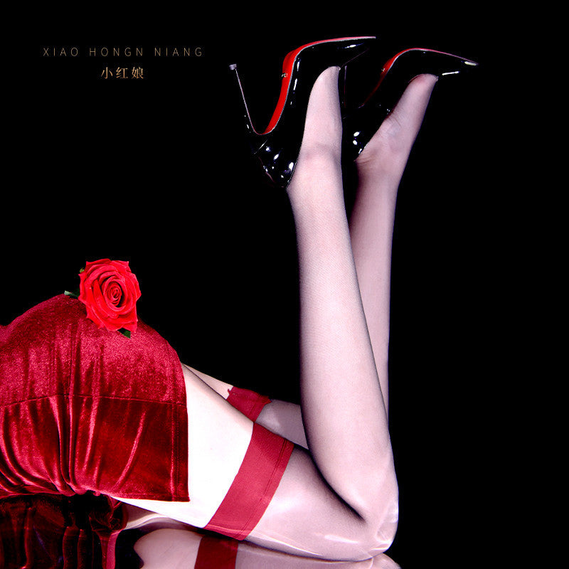 Thigh Socks Lace Ultra-Thin High Stockings Long Stockings Women Over The Knee Sexy Non-Slip Erotic Transparent Flesh Red Edge Stockings