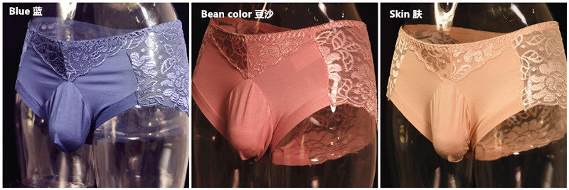 Little Red Luxury Men's Underwear Breathable Lace Sexy Briefs Pure Cotton Plus Size U Pouch Bag Underwear Shorts