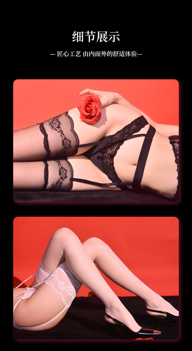 3D Ultra-thin Style High Stockings with Lace, Sexy Pure Desire One-piece Lace Long Stockings for Women, Erotic Lingerie