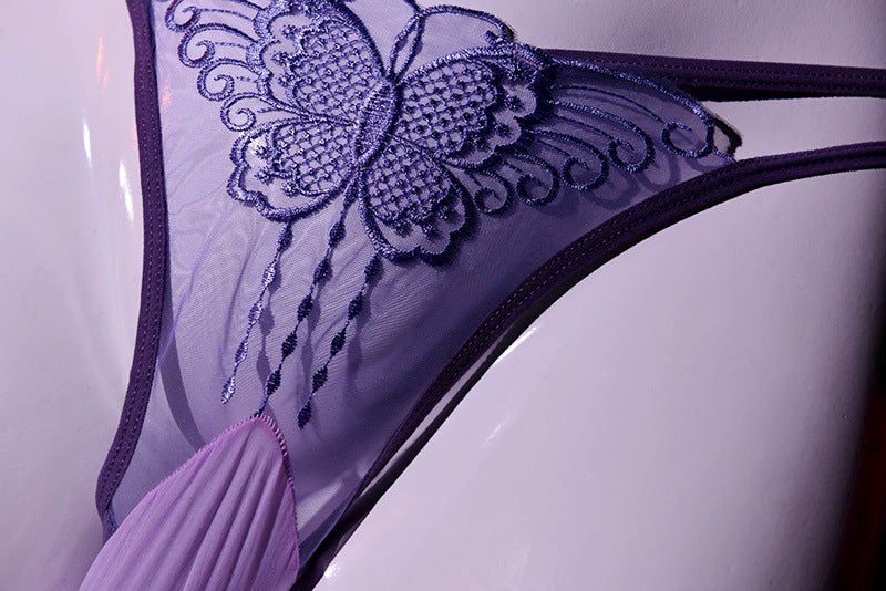 Men's Hollow Out Underwear jj Set of Nude Lace Low Waist Embroidered Butterfly Hot Temptation Transparent Sexy Plus Size Briefs