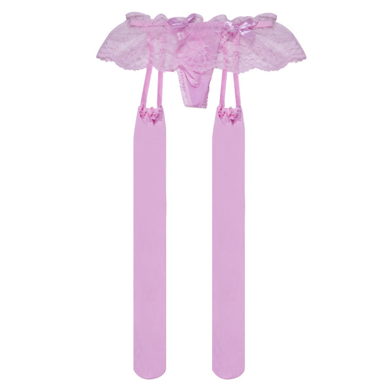 912Silky Smooth Lace Garter Stockings Thong T One-piece Pantyhose Sexy Long Tube Tights