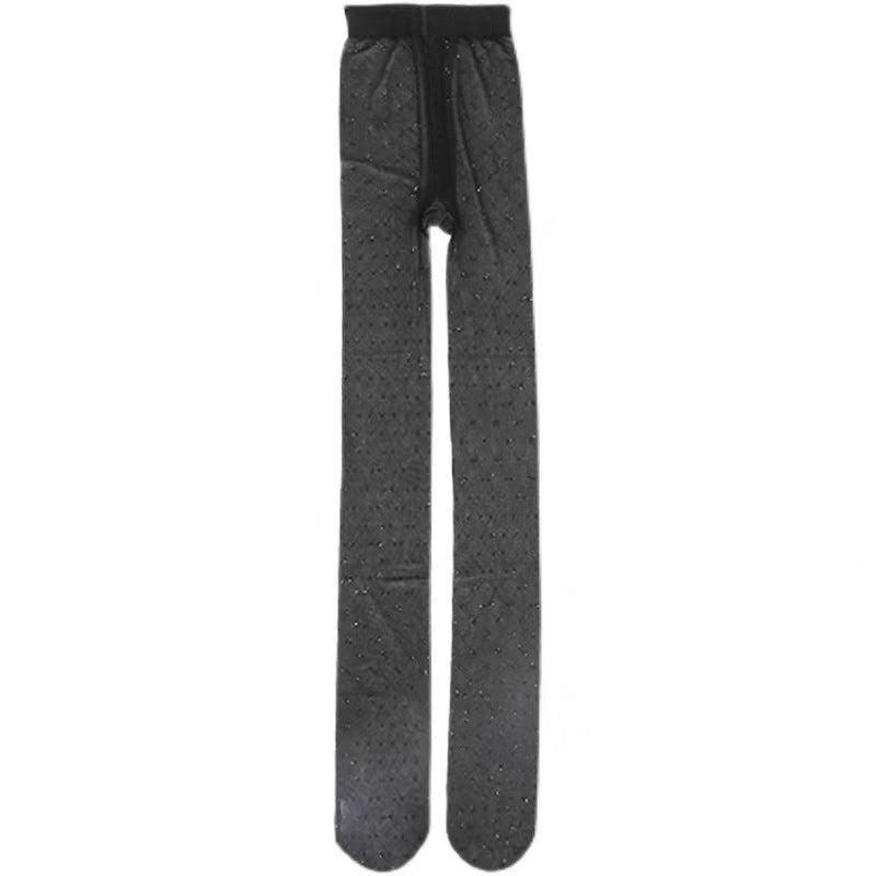 Sequin Silver Thread Black Silk Stockings New Style2024Popular ins Internet Celebrity Jacquard Socks Black Retro Style Same as Yang Mi