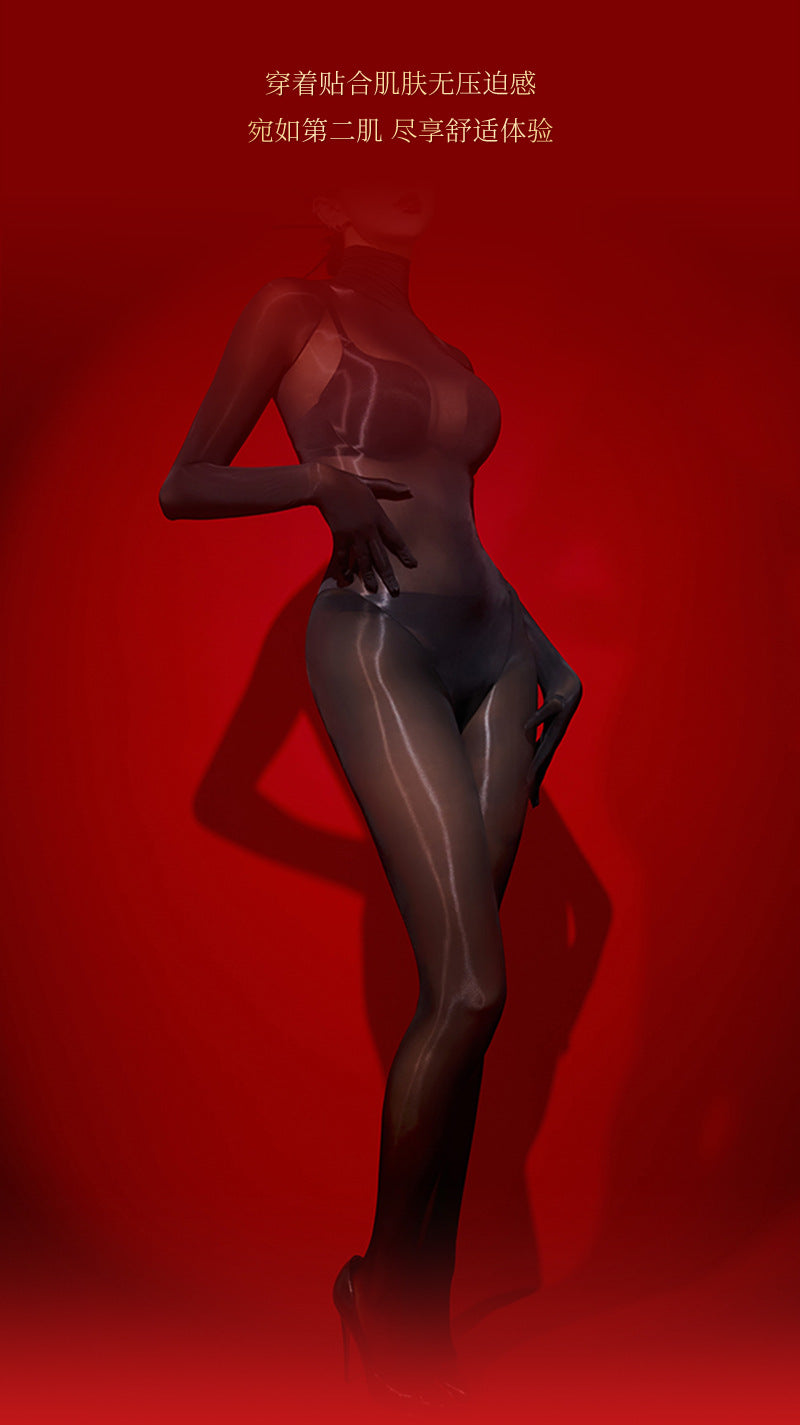 8D Glossy Sexy Stockings One-piece Temptation Seamless Tight-fitting Wrapped Five-finger Stockings Black Silk Full-body One-piece Stockings