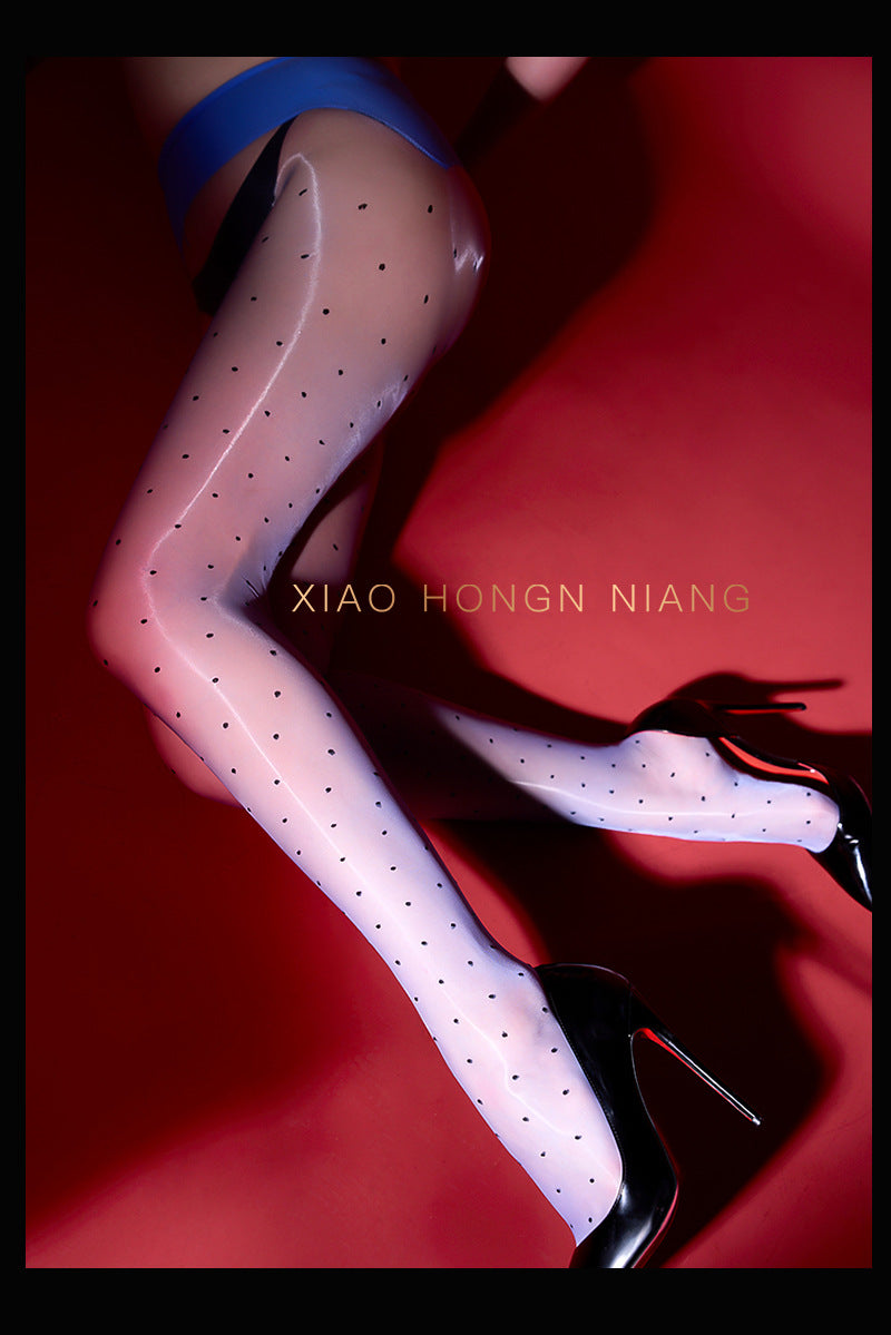 360Sexy Open Crotch Aurora Stockings Women Ultra-thin Polka Dot Black Stockings Temptation No-take-off High Waist Shiny Pantyhose