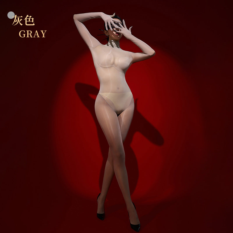 8D Glossy Sexy Stockings One-piece Temptation Seamless Tight-fitting Wrapped Five-finger Stockings Black Silk Full-body One-piece Stockings