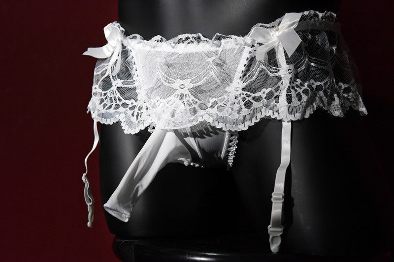 Men's Sexy Thong Lace Strap Underwear Ultra-thin Transparent Low-rise Transvestite Erotic Underwear Airplane jj Set