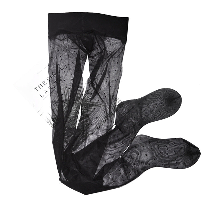 512Vintage Polka Dot Ultra-Thin Silky High-Transparency Sexy Stockings360Crotch Seamless Footed Large Size Polka Dot Stockings