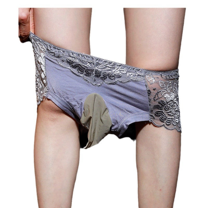 European and American Men's Lace Thong Underwear Sexy Lace Sequin Lingerie jj Set of Large Size Men's Low Waist Briefs