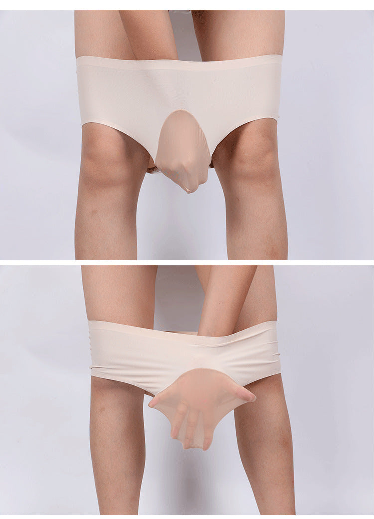Ice Silk Triangle Men's Belt jj Set of Stockings and Underwear, Non-Rolling Edge, Sexy Transparent Tight-Fitting Plus Size Men's Briefs
