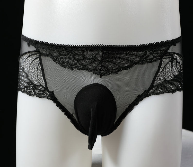 Plus Size Men's Lace Belt jj Set of Underwear Fully Transparent Delicate Sexy Lace Men's Low Waist Briefs