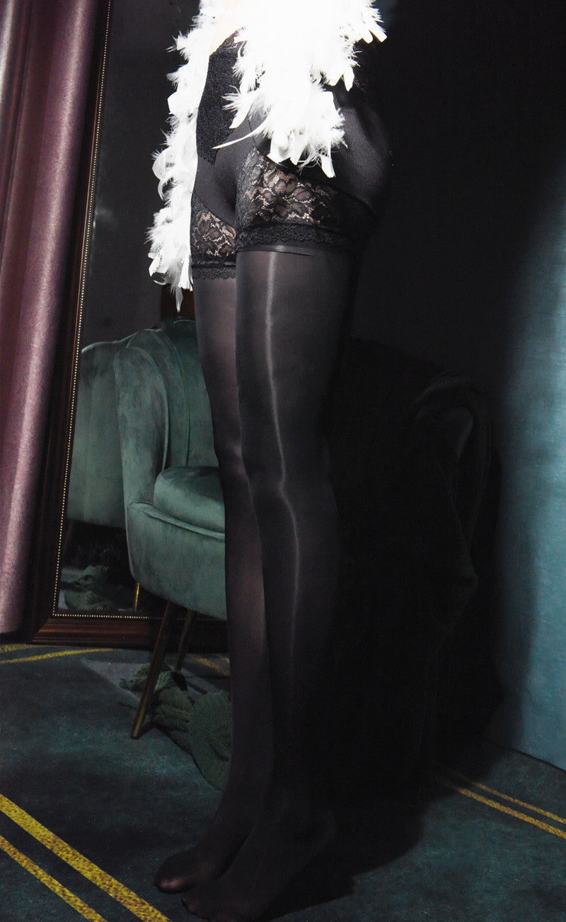 2021New Glossy White Open Crotch Lace Stockings Panties One-Piece Black Stockings Women Thin Sexy Open Crotch Liquid Stockings