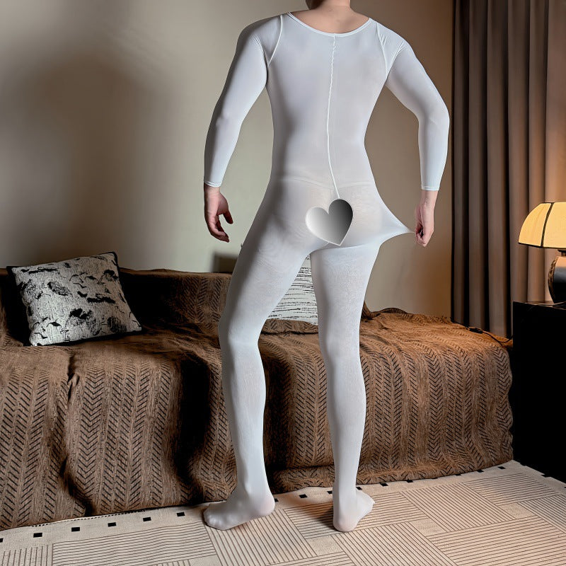 120D Velvet High Elasticity Ultra Soft Plus Size Men's Sexy Bodystocking One-piece Adult White Full Body Stockings