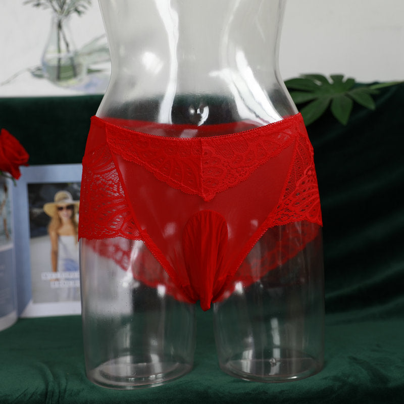 Dropshipping Low Waist Lace Underwear for Men jj Set of Sexy Ultra-thin Stockings and Panties Fully Transparent Mesh Panties