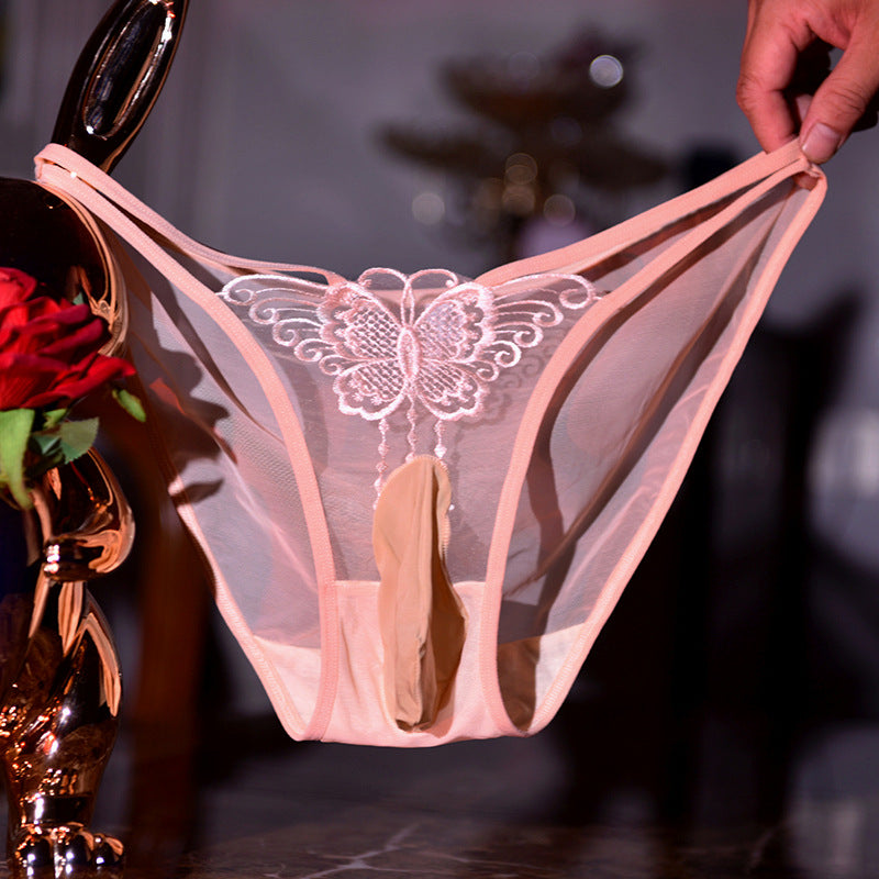 Men's Hollow Out Underwear jj Set of Nude Lace Low Waist Embroidered Butterfly Hot Temptation Transparent Sexy Plus Size Briefs