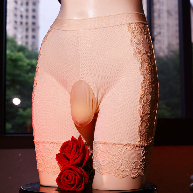 200Men's Ice Silk Underwear Sexy and Breathable jj Lace Trimmed Thong Panties with Stockings, Cool and Anti-Chafing Thigh and Flat Leg Pants