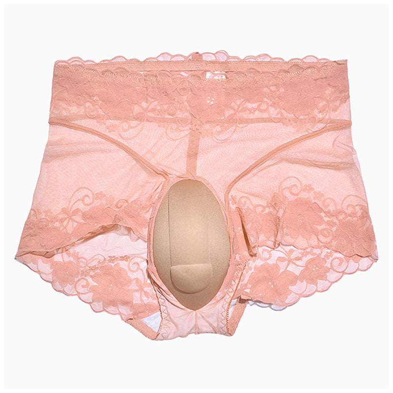 Sexy Lace Hidden jj Men's Underwear3D 3D Cover U High Waist Transparent Mesh Crotch Protection Sponge Pad Underwear