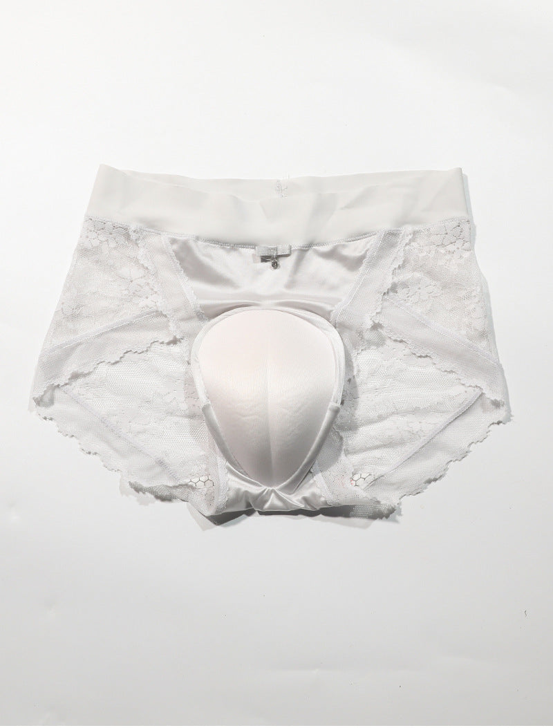 Cross-border Hot-Selling Low-Waist Sexy Lace Fake Vagina Hidden jj Underwear Briefs Transvestite Men and Women Cross-dressing Underwear